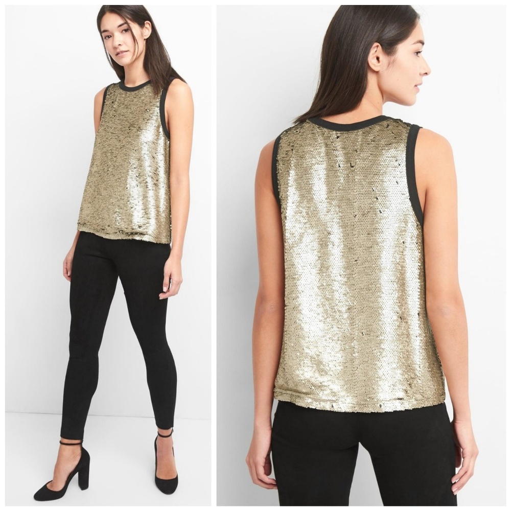 NWT, GAP, Sleeveless Gold Sequin Top, XS